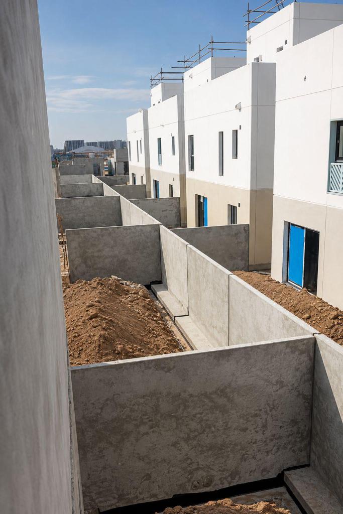 Precast boundary wall installed between villa units - SHB